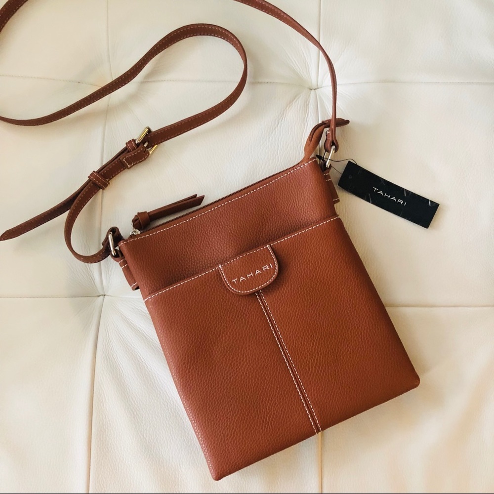 Tahari new crossbody Bag In cognac w/ pockets
